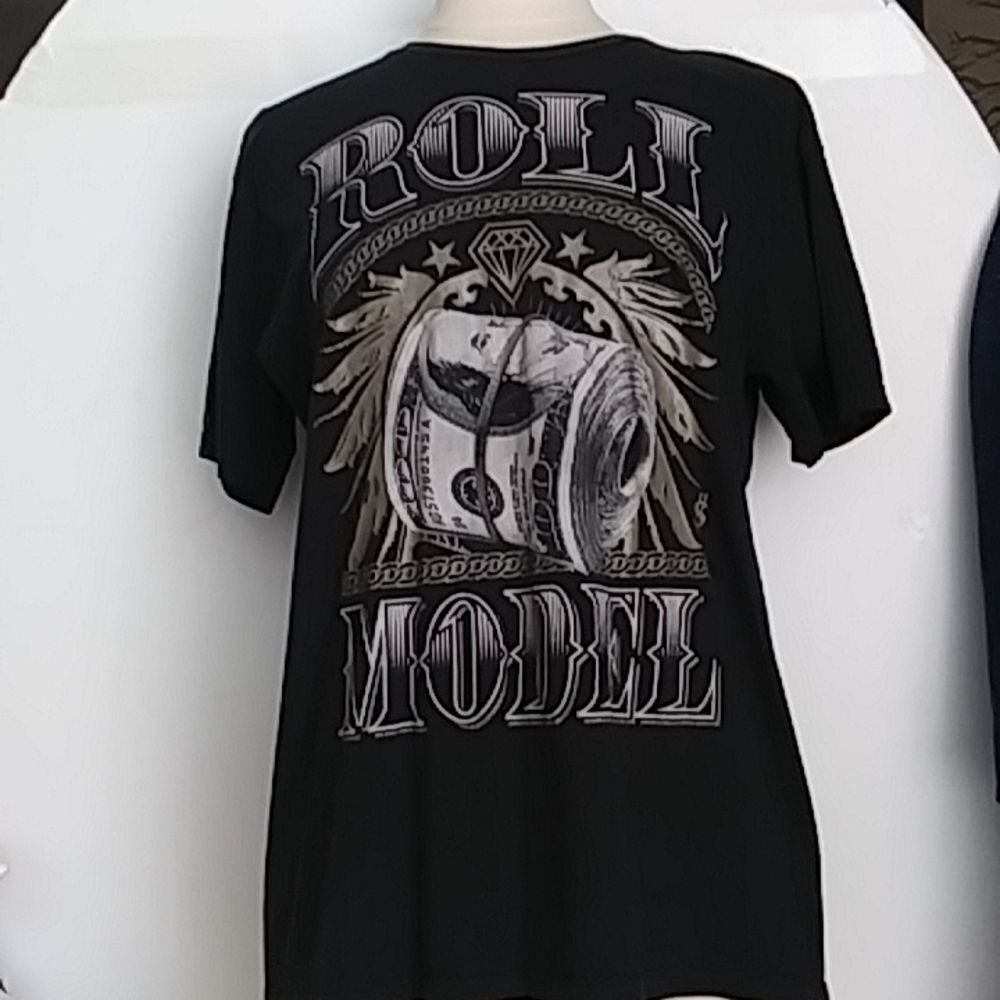 Roll Model T-Shirt Graphic of a Roll of $100s Surrounded by Bling